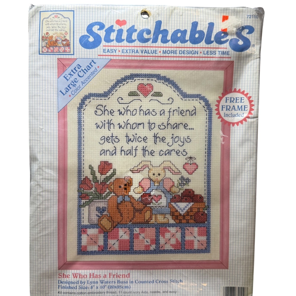 Stitchables She Who Has a Friend Cross Stitch‎ Kit Frame 8x10 Vintage New